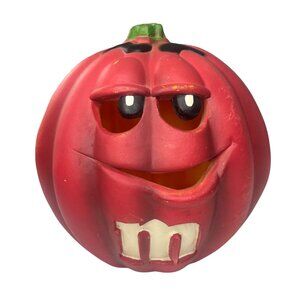 M&M Red Light-up Blow Mold Pumpkin Jack O Lantern Halloween 12" 1999
